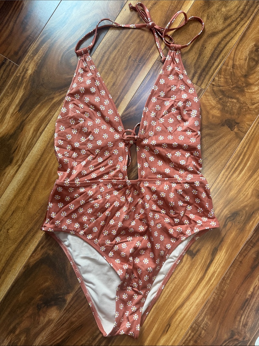 Victoria's Secret Rust Floral Halter One-Piece Swimsuit